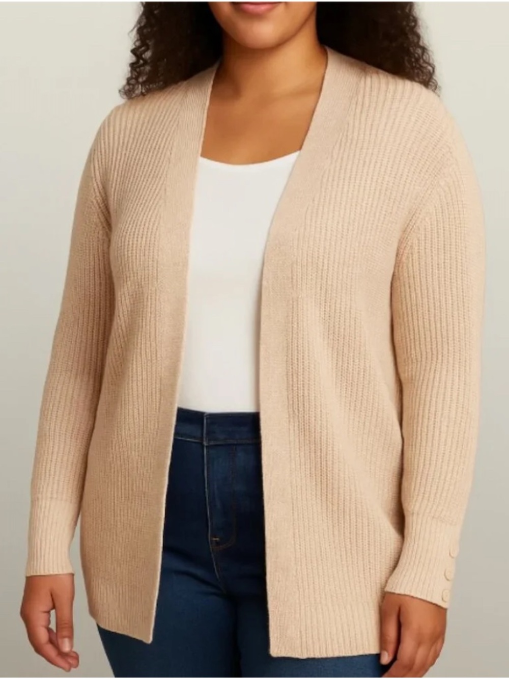 Ten Sixty Sherman Women’s Tan Open-Front Long Sleeve Cardigan Sweater size Large